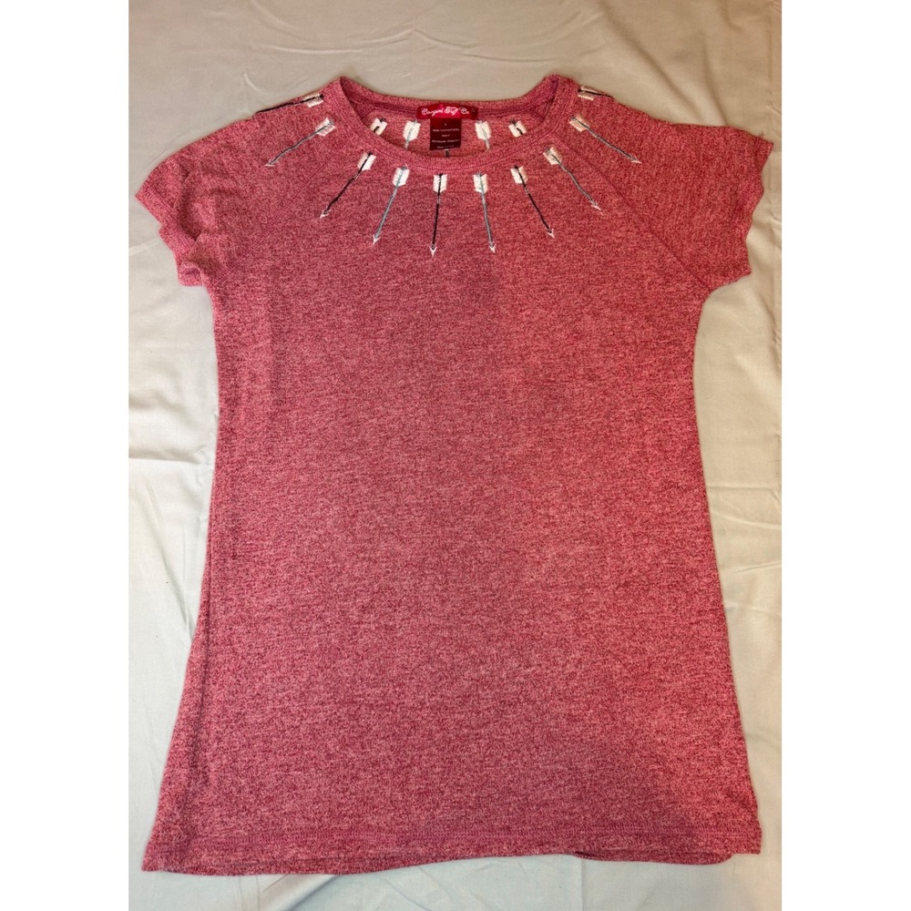Cowgirl Tuff Co Top Women's L Pink Embroidered Arrow Western Short Sleeve